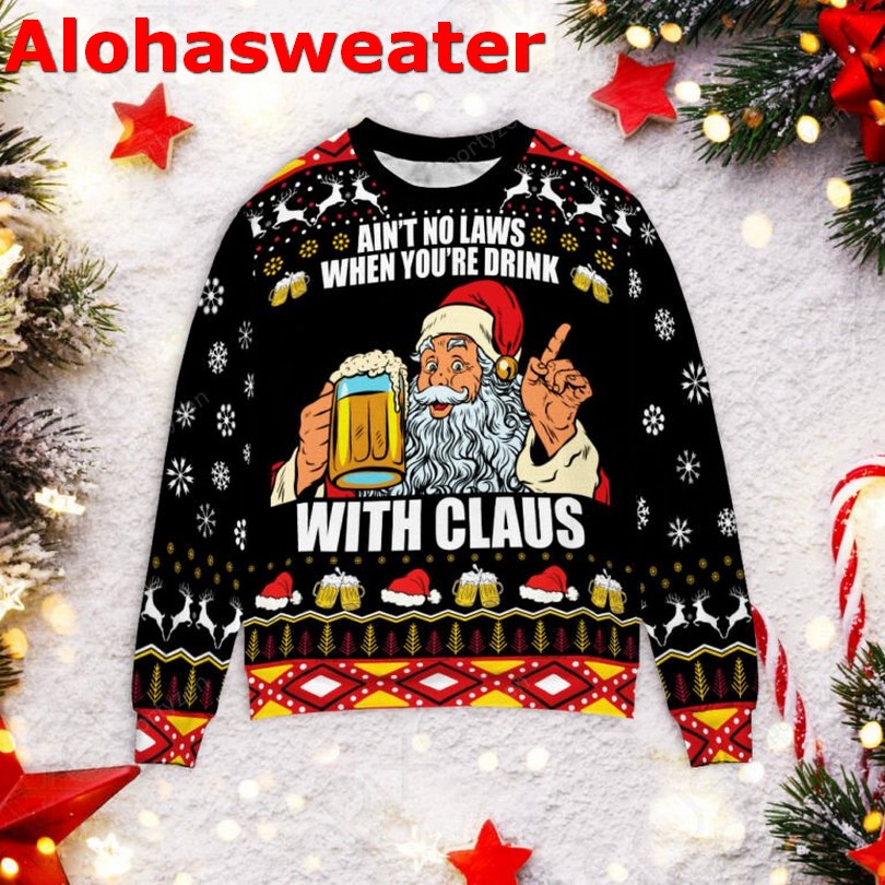 Beer Bear Santa Hat Cute Ugly Christmas sweater