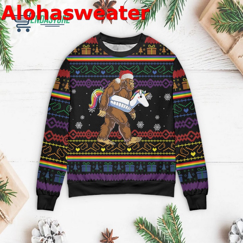 Bigfoot Through Snow Ugly Christmas Sweater Bigfoot Through Snow Ugly Christmas Sweater