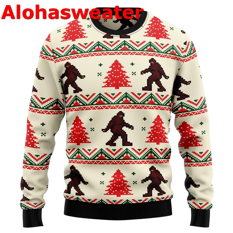 Bigfoot White Walking Ugly Christmas sweater Bigfoot White Walking Ugly Christmas sweater