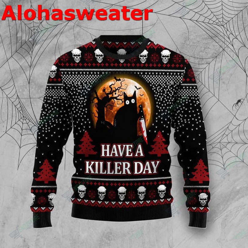 Black Cat Falalala Christmas Ugly Sweater