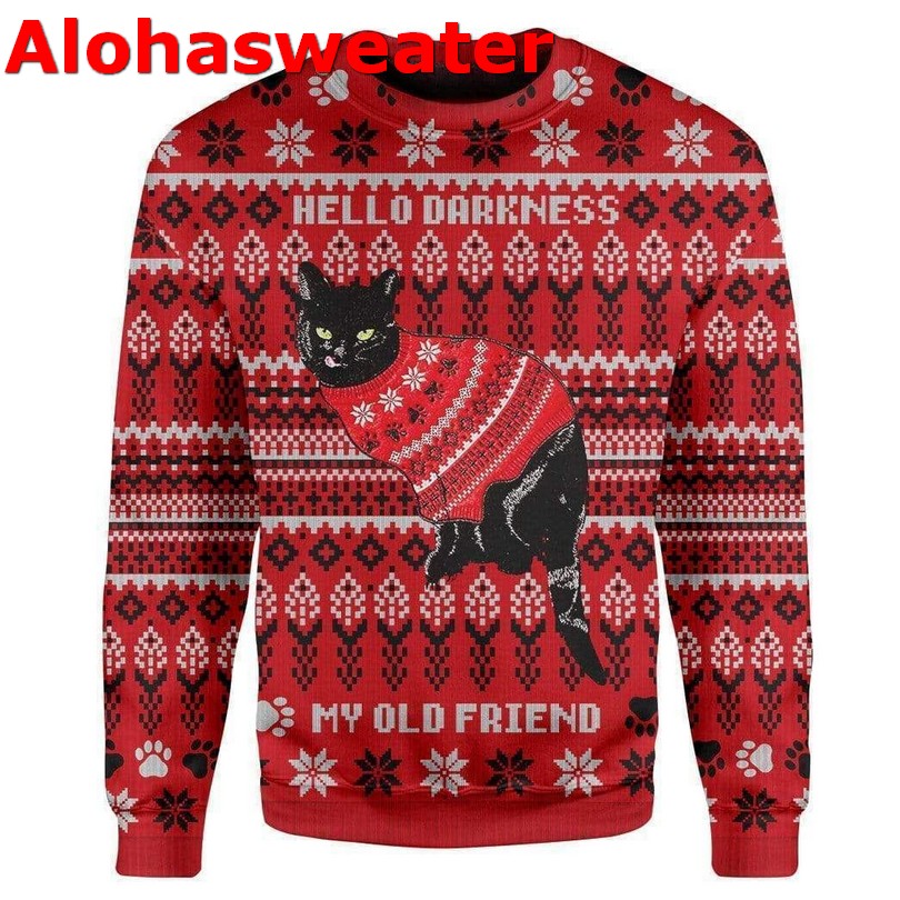 Black cat drink coffee Christmas sweater