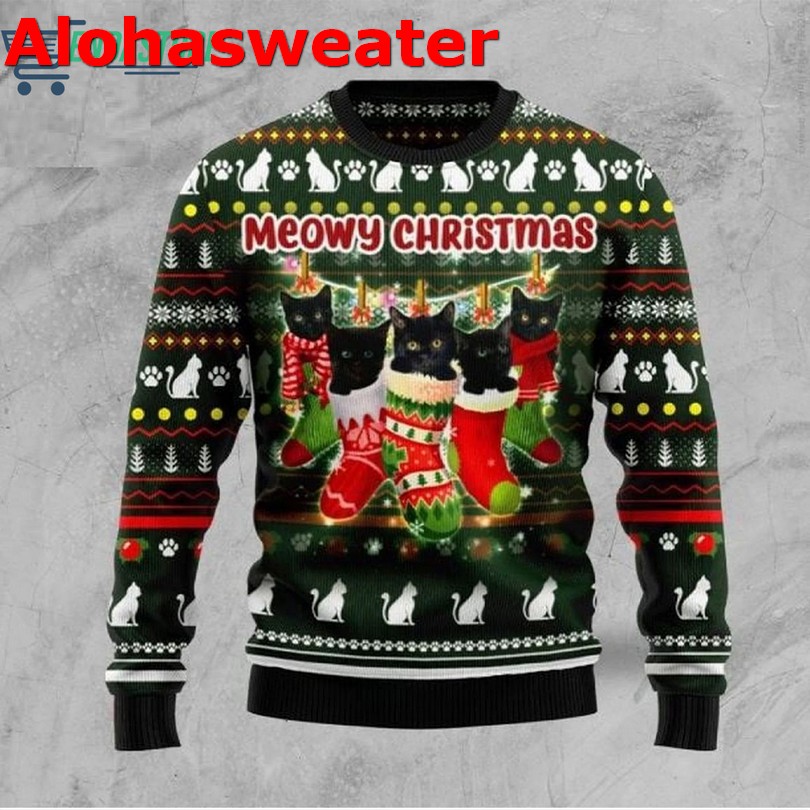 Black Cat What Christmas Ugly Christmas Sweater