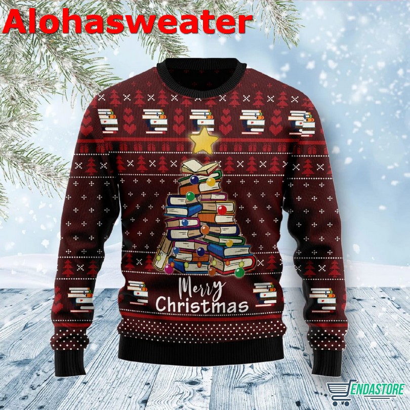 Book Tree Christmas Book Decor Ugly Christmas Sweater