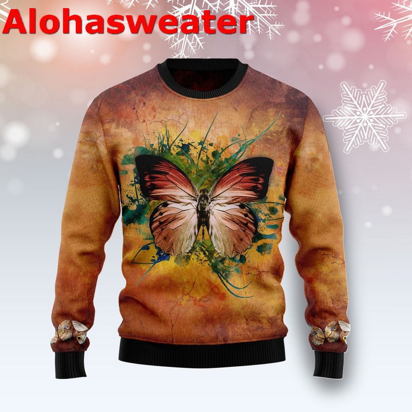 Butterfly wreath Christmas sweater
