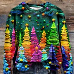 Christmas Colorful Christmas Tree Printed Casual Sweatshirt LRWVPK2L-2