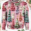 Christmas Trees Bright Pink Christmas Trees Winter Print Knit Pullover Sweater