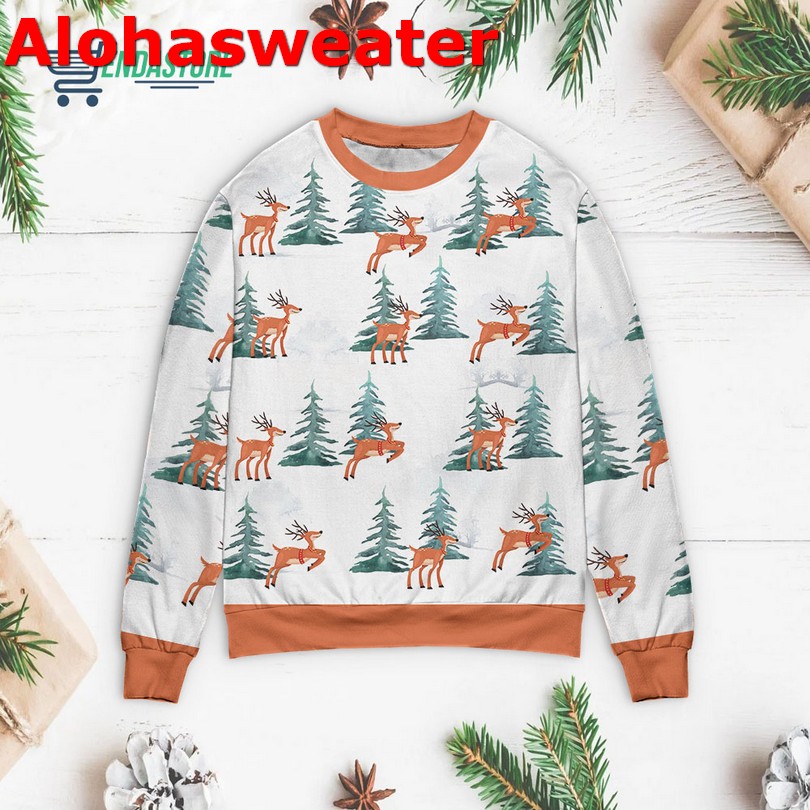 Deer walking in the snow Christmas sweater