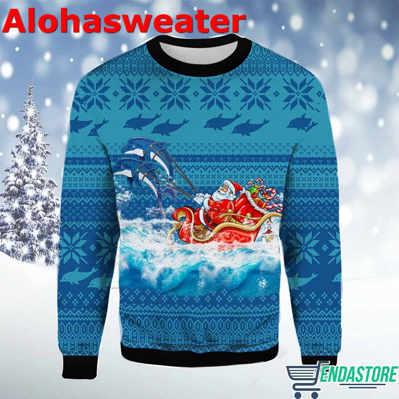 Dolphin Riding The Waves With Santa Ugly Christmas Sweater