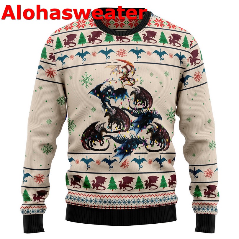 Dragon White Christmas sweater
