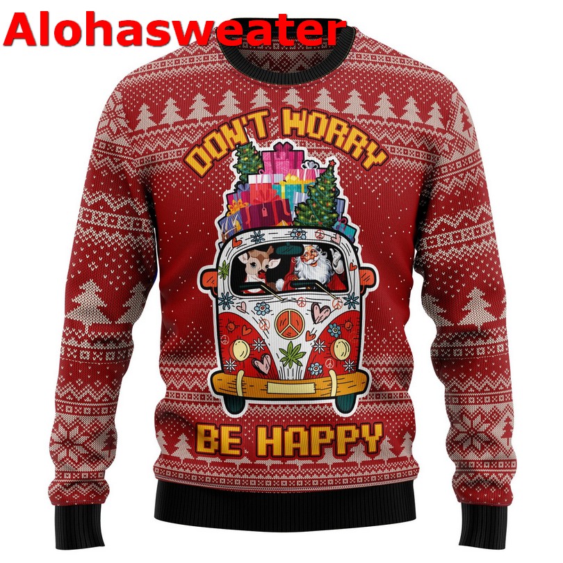 Hippie Car don’t worry be happy Christmas sweater