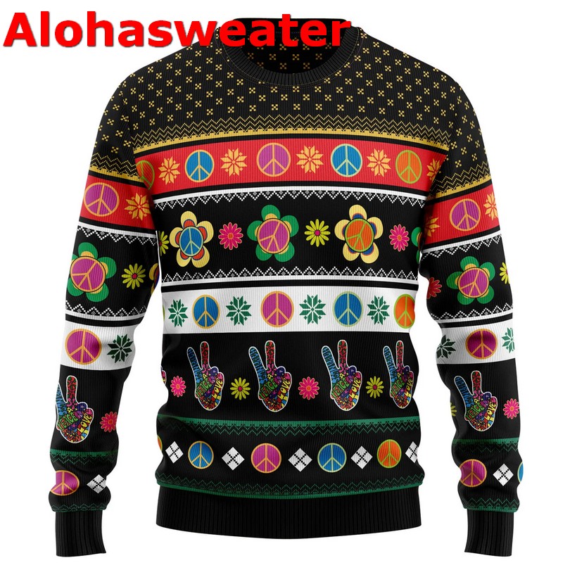 Hippie Peace Sign Ugly Christmas Sweater