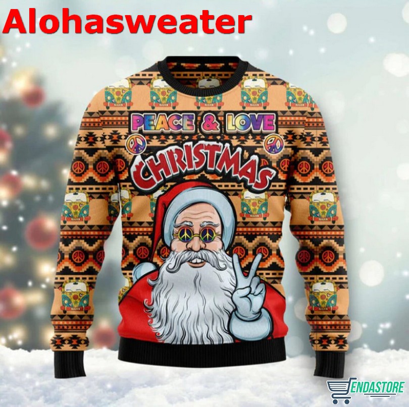 Hippie Santa Claus Peace And Love Funny Ugly Christmas Sweater