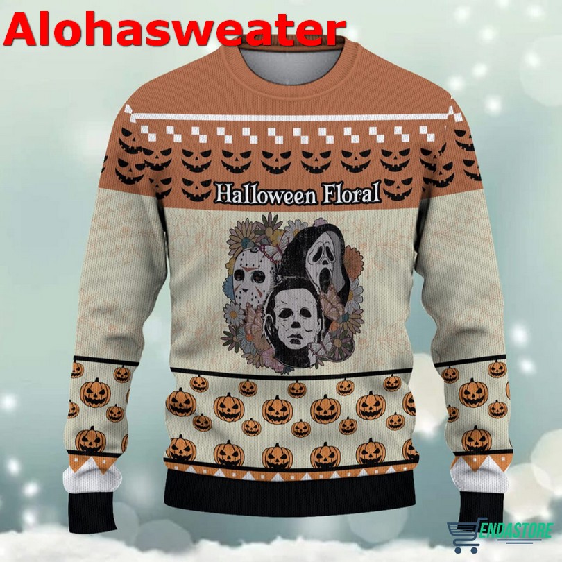 Horror Floral Characters Halloween Ugly Sweater
